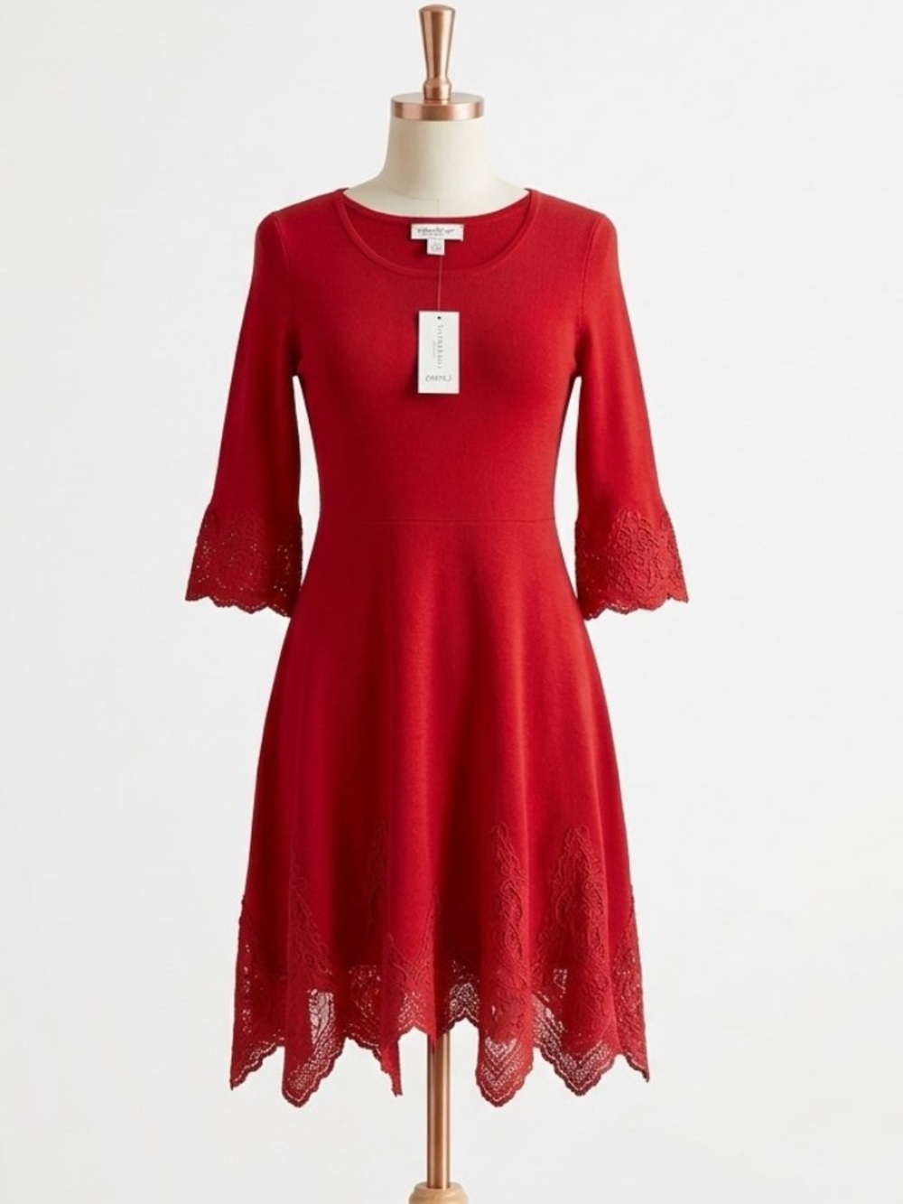 NWT Charter Club Petite Lace Hem Fit Flare Dress Diva Red Petite Small
